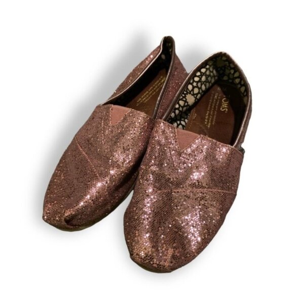 TOMS - WOMENS CLASSIC CANVAS SLIPON SHOES IN PINK GLITTER 6.5 - Picture 4 of 6